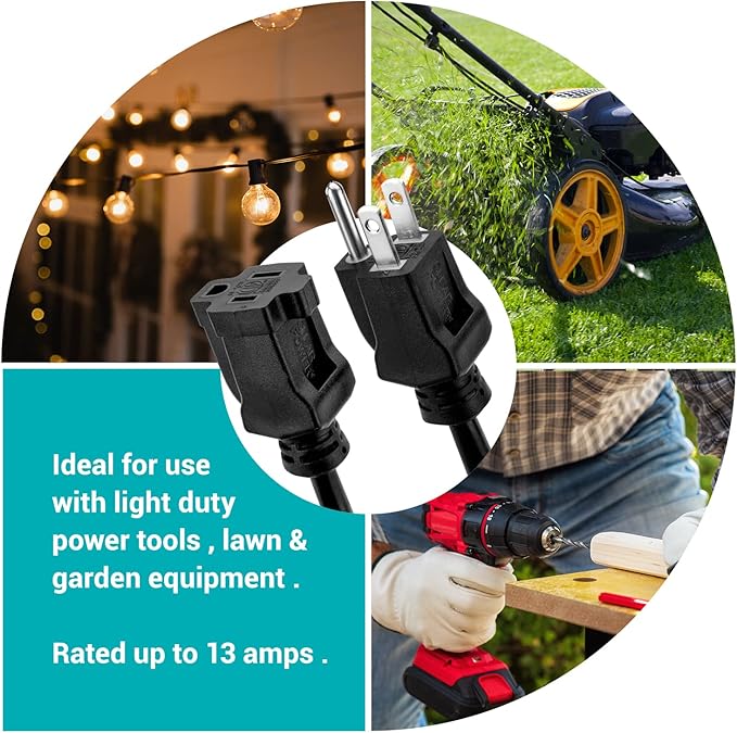 Clear Power 16 Gauge 3Prong Cords (16/3-3 Prong Grounded Plug, Black, 15 ft)