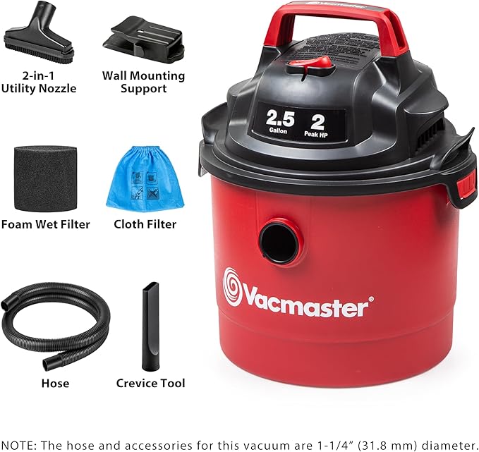 Vacmaster 2.5-Gallon* 2 Peak HP Wall Mountable Wet/Dry Vacuum – VOM205P 1101