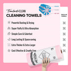 Fantasticlean XL Tear-Away Microfiber Cleaning Cloth Roll, 16'' by 16''- 36 Sheets, Thick & Large Detailing Towels, Ultra Absorbent, Lint-Free Reusable Wipes for Home, Car or Outdoor (Glossy Pink)