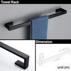 BAGNOLUX Matte Black Bathroom Hardware Set 4 Pieces, Bath Towel Holder Set SUS304 Stainless Steel, Towel Bar Rack Set for Wall Mounted, Square Bathroom Accessories Set Fixture Heavy Duty