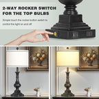 Farmhouse Table Lamps Set of 2, Vintage Bedside Lamps with USB A+C Charging Ports & AC Outlet, 26" Rustic Nightstand Lamp for Living Room Bedroom End Table Wash Black(2 LED Bulbs Included)