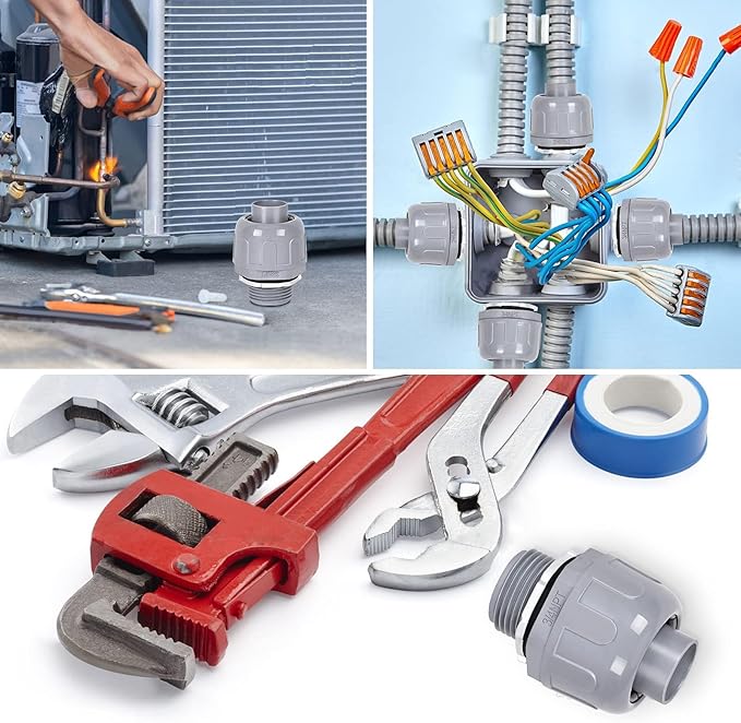 Liquid Tight Connector 3/4 in - Non-Metallic Electrical Conduit Fittings, UL Listed PVC Conduit Fitting (Straight, 10 Pack), Gray