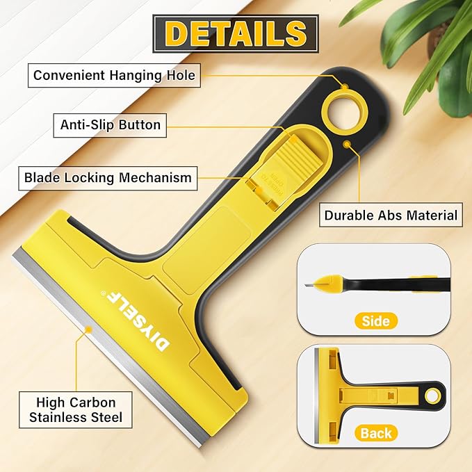 DIYSELF 1 Pack Razor Blade Scraper with 10 Extra Razor Blades, Scraper Tool, Glass Scraper for Cleaning, Glass Stove Top Scraper, Window Scraper, Paint, Cooktop, Oven Scraper, Razor Scraper Tool