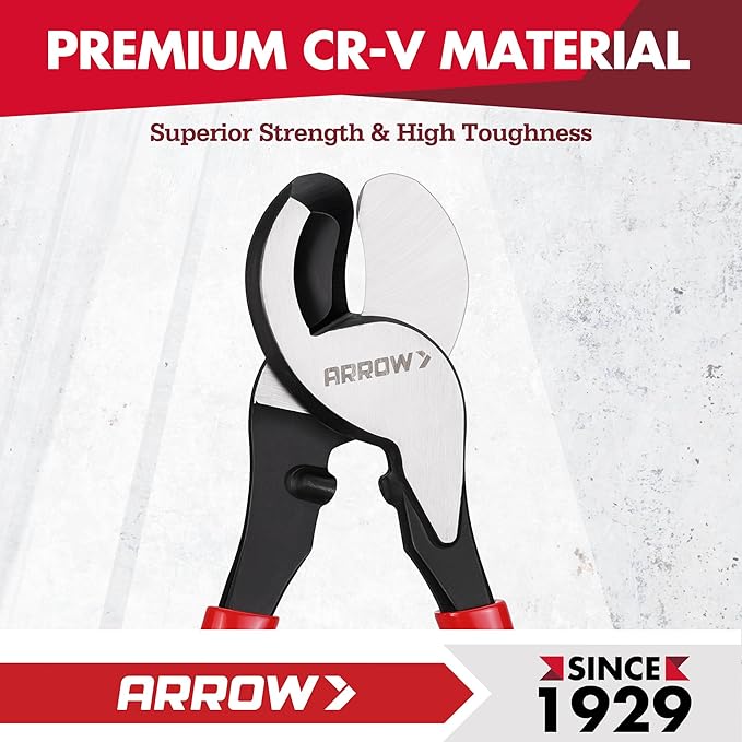 ARROW 9.5” Cable Cutter High Leverage, Wire Cutters Heavy Duty with Thick Dip-Grip Handle, CR-V Steel, Cutter Tool for 4/0 Aluminum, 2/0 Soft Wire, and 100PR 24AWG Communications Cable
