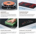 Rangaire RCI361S 36" Induction Cooktop, 10900W, 5 Burners, Built-in Stove Top, Booster & Timer, 9 Power Levels, Slide Touch Control, Child Safety Lock, 240V Hard Wire, Ceramic Surface