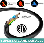 Outdoor Extension Cord 15 Ft with 3 Outlets, 12/3 SJTW 3 Prong Grounded Power Cord, 12 Gauge 12AWG Heavy Duty Power Cable, ETL Listed, 15 Amp 125 V 1875 W-Multiple Outlets for Indoor/Outdoor-Black