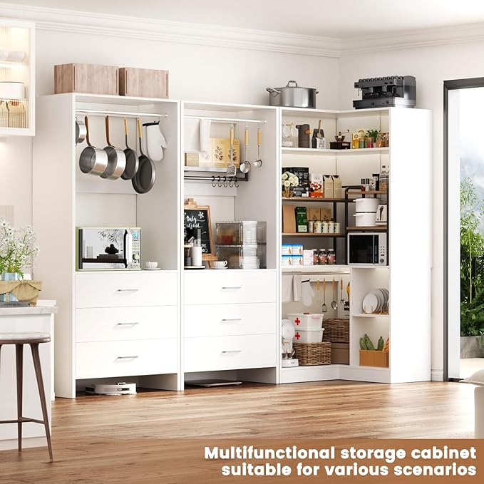 Aheaplus Closet System with 6 Drawers, 4 Hanging Rods & Corner Tower, Corner Closet System with Hanging, 80.9" L-Shaped Walk-In Wardrobe Organizer, 2000+ lbs Capacity, Set of 3, White