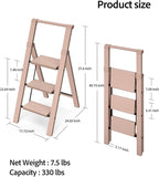Taranta 3 Step Ladder, Lightweight Aluminum Step Stool with Convenient Handgrip, Folding Ladder with Anti-Slip Pedals, 330lbs Capacity Stepladder for Home, Office, Kitchen - Peach Pink