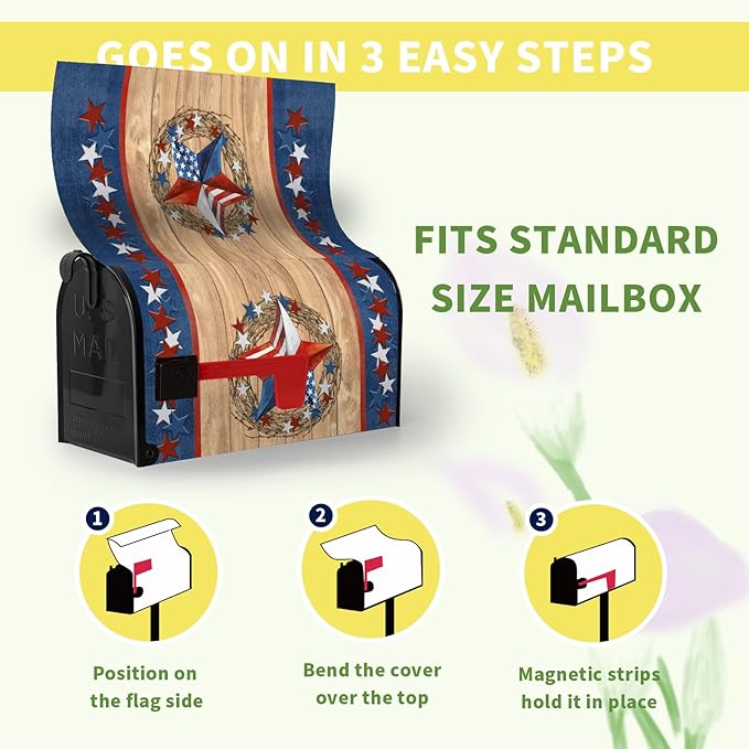 4th of July Patriotic Mailbox Covers Magnetic Large Size 25.5 x 21 Inch American Flag Independence Day Mailbox Wraps Postbox Covers Oversized Garden Yard Decorations for Outdoor