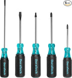 DURATECH 5 PCS S2 Steel Screwdriver Set, Professional Screwdrivers with Non-Slip Cushion Grip & Marked Specifications, 2 Phillips 2 Flathead and 1 Square Head Screw Driver, for Home and Industrial Use