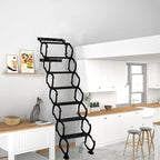 7 Steps Wall Mounted Attic Ladder, Indoor Attic Stairs Pull Down System, Metal Telescoping Step Ladders, Anti-slip Retractable Folding Stair, Loft Extension Steps Staircase for Garages(black, 7 Steps)