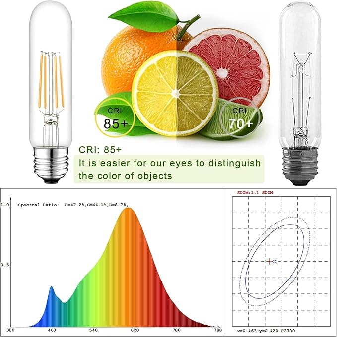 5 Inch E26 Led Bulb Equal 80 Watt, 3000K Warm White Edison Bulb 6W Dimmable, 800LM T10 T9 Clear Glass Tubular Light Bulbs AC 120V for Chandelier Pipe Pendant Wall Light - UL Cert 4Pack