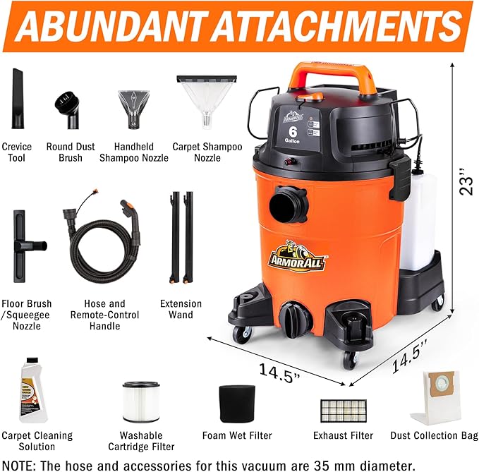 Armor All 6-Gallon* 5.5 Peak HP† 3-in-1 Wet/Dry/Upholstery Shampoo Vacuum Cleaner – VK609PFR 0901