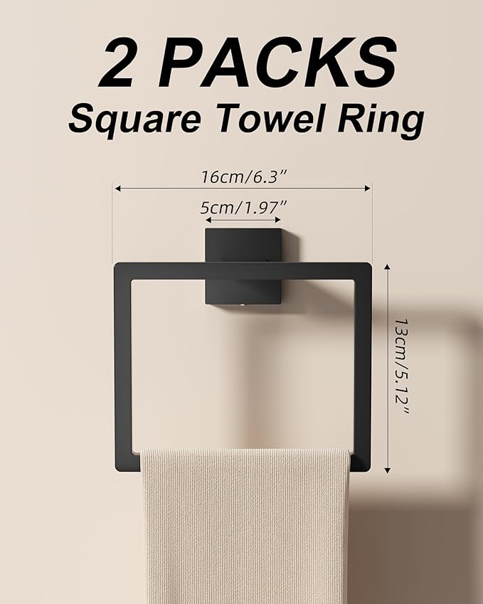 Matte Black Bathroom Hardware Set, 10-Piece Stainless Steel Bathroom Accessories with Double 24" Towel Bars, 2X Toilet Paper Holders with Shelves, 4X Towel Hooks, 2X Towel Rings