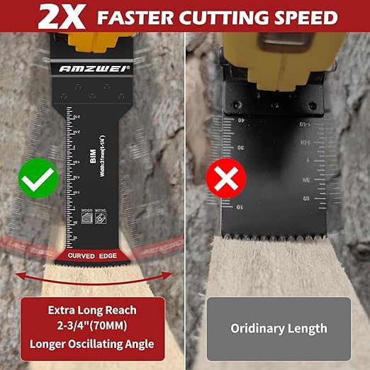 6 Pcs Extra Long Oscillating Tool Blades, Bi-Metal Curved Edge Multitool Blades for Wood with Nails, Metal, Wood, Oscillating Saw Blades Compatible with Dewalt Milwaukee Bosch Worx Ryobi(70MM)