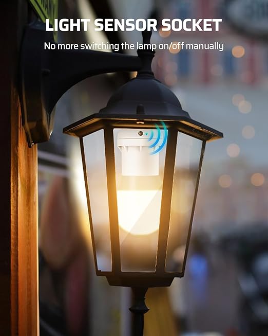 DEWENWILS Light Sensor Socket, E26/E27 Socket Adapter, Automatic Dusk to Dawn, Double Sensors for Porch/Wall Light Fixtures, Compatible with Incandescent/CFL/LED/Halogen, 2 Pack, White, ETL Listed