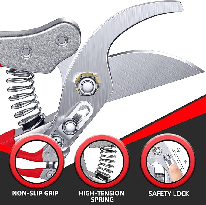 Pruning Shears for Gardening - DECERK 8.5" Professional Bypass Garden Scissors & Clippers, Heavy Duty Hand Held Pruners for Branch & Tree Trimming, Gardening Gifts for Women Men, 2025 Gardener Tools