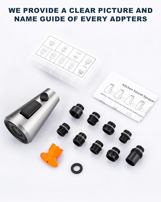 ALEASHA Pull Down Spray Head for Kitchen Faucet,3-Function Sink Spray Nozzle with 9 Adapters,Kitchen Faucet Head Replacement Compatible with Moen,American Standard Faucets,Brushed Nickel