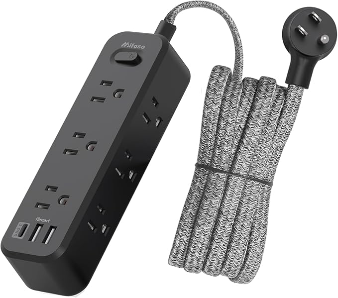 Mifaso Extension Cord, Surge Protector Power Strip, Long Extension Cord with 9 Outlets 3 USB Ports, Extension Cord with Multiple Outlets, USB Power Strip for Dorm Room Essentials, College(20FT, Black)