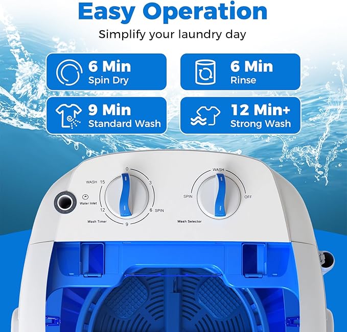 COSTWAY Mini Portable Washing Machine, 5.5 lbs Capacity, Compact Laundry Washer with Spin Tub & Drain Hose, Perfect for Apartment Dorms RV Home (Blue)