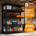 Metal Garage Storage Shelves Heavy Duty Shelving Unit 5 Tier Steel Adjustable Organizing Shelves 3000 LBS Capacity Industrial Shelving Ideal for Garage Tote Pantry Basement Outdoor, 63”Hx39”Wx18”D