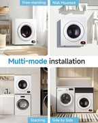 2.65 Cu.Ft Portable Clothes Dryer - 1400W Clothes Dryer with Stainless Steel Tub, Front Load Tumble, LCD Touch Panel - Compact Drying Unit for Laundry, Apartments, Dorms