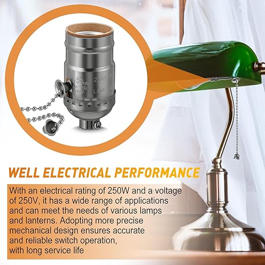 4 Pcs Pull Chain Lamp Socket Replacement, E26 Standard Threaded Base, Light Socket with Pull Chain, Lamp Parts for Repair (Black)