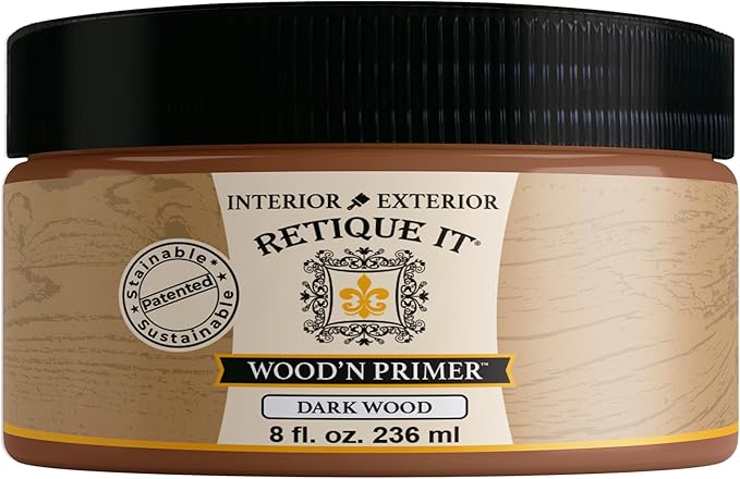 Retique It Wood'n Primer - Paint it then stain it - Stainable Wood Fiber Paint (Dark Wood, Small)