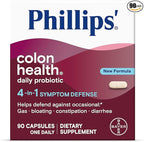 Phillips' Colon Health Daily Probiotic Capsules, 4-in-1 Symptom Defense to Help Defend Against Occasional Gas, Bloating, Constipation, and Diarrhea, Daily Supplement, 90 Count