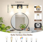 3-Light Bathroom Light Fixtures, 19" Modern Vanity Lights Over Mirror with Clear Glass Shades, Black & Gold Light Fixture, Classic Wall Light Fixture for Mirror Living Room Cabinet Bedroom Porch