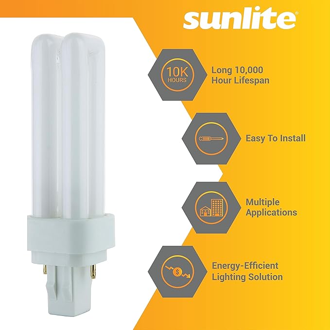 Sunlite 40541 PLD13/SP41K/10PK Double Twin Tube Compact Fluorescent Lamp, PLD 2-Pin, 13 Watts, 660 Lumens, 4100K Cool White, 2-Pin (GX23-2) Base, 10 Pack