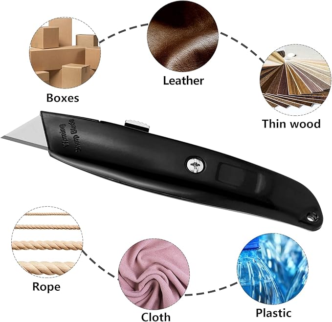 DIYSELF Utility Knife, 20 Pack Heavy Duty Box Cutter Retractable, Box Cutter Knife, Box Opener, Cardboard Cutter, Utility Knives for Garage, Home and Office, Box Cutters for Daily Use (Black)