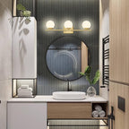 New Bathroom Vanity Light Fixtures 3 Lights Brushed Brass Glass Shade Modern Wall Bar Sconce Over Mirror