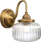 Vintage Gooseneck Wall Sconce 1-Light with Clear Striped Glass Globe Shade Indoor Hardwired Wall Mounted Lamp Fixture