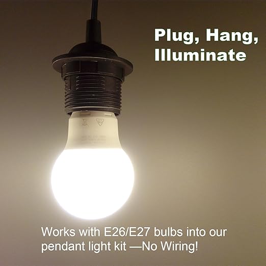 Plug in Pendant Light Cord Kit - 16Ft Light Socket with Cord E26/E27 Extension Hanging Lantern Lamp Cable with Switch,Socket Rings, 4 Pack, Black