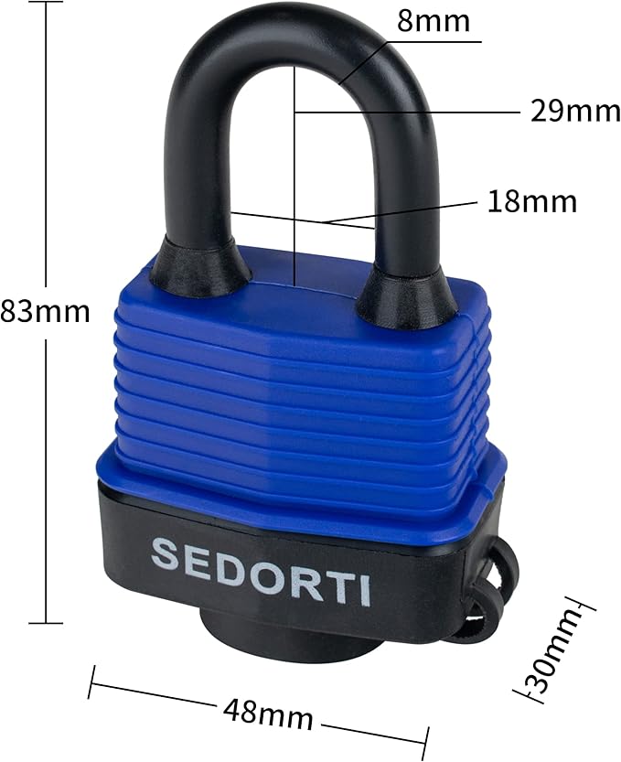 Colored Waterproof Padlocks, Heavy Duty Laminated Steel Lock with Blue Plastic Covered, Keyed Alike Outdoor Locks, Can Be Used as Lockout Tagout Lock, Pack of 12