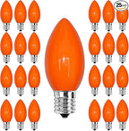 25 Pack C9 Incandescent Light Bulbs, C9 Ceramic Orange Replacement Bulb for Halloween Christmas String Lights, C9/E17 Candelabra Base, 7 Watt
