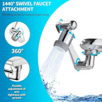 Rotatable Faucet Aerator Extension, Universal U-Shaped Faucet Extender with 1440° Swivel, 2-in-1 Anti-Splash Aerator for Kitchen Sink & Bathroom Faucet