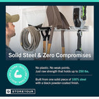 StoreYourBoard Wall-Mounted Rack With 4 Garage Hooks, Gray – Heavy-Duty Steel Holder Garage & Garden Storage for Shed, Workshop, or Home Organization – For Rakes, Shovels, Tools & More – 1 Pack, Gray