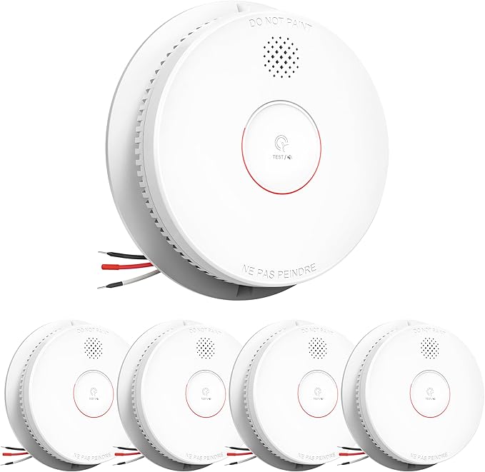 SITERWELL Smoke Detector, Hardwired Interconnected Smoke Detector, Photoelectric Smoke Alarm with 9V Backup Battery, Fire Alarm with Test/Silence Button,UL217-10th Listed, GS562A, 5 Packs