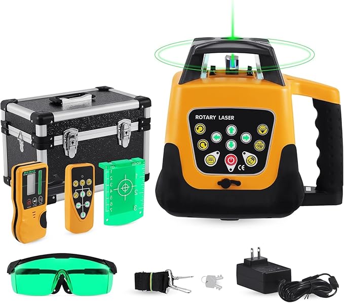 Automatic Self Leveling Rotary Laser, 1650ft Green Beam Laser Level with Receiver Remote Control, 360 Rotating Horizontal Vertical Transit Level (Rotary Laser Level Kit)