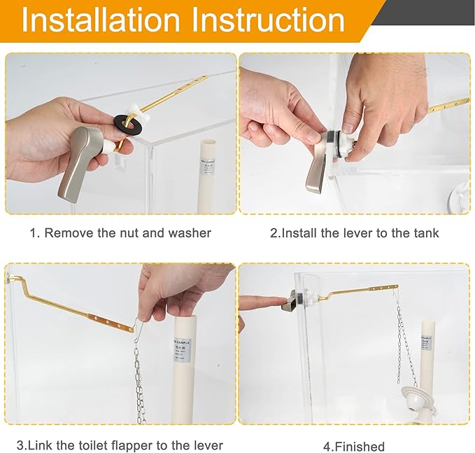 Hibbent Universal Metal Side Mount Toilet Handle Replacement Kit, Brass Toilet Flush Tank Lever with Stainless Steel Flapper Chains for Most Toilets, Brushed Nickel