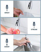 ARCORA Kitchen Faucet Spray Head Chrome, 3-Function Kitchen Sink Spray Nozzle with 9 Adapters, Kitchen Faucet Head Replacement Compatible with Moen, Delta, American Standard Faucets