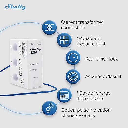 Shelly 3EM-63W Gen3 | Wi-Fi Operated Smart 3-Phase Energy Meter | Home Automation | Compatible with Alexa & Google Home | iOS Android App | No Hub Required | Data Logging (3EM-63T Gen3)