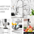 Smart Kitchen Faucet, 3 Modes Pull Down Sprayer, LED Temperature Control, Ceramic Valve,360-Degree Rotation,1 or 3 Hole Deck Plate, Double Spout. 10-Year Warranty. (KW-05SN, Brushed Nickel)