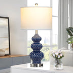 Triple Gourd Ceramic Table Lamps Set of 2, Modern Blue Bedside Lamps with USB A+C Ports & AC Outlet, 3 Way Touch Control Contemporary Nightstand Lamps for Bedroom Living Room