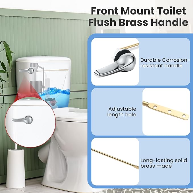 Saillong Universal Toilet Tank Replacement Kit, Include Fill Valve, 2 Inch Low Flow Rubber Flapper, Front Mount Toilet Flush Brass Handle, Adjustable, Quiet, Easy Install Repair Kit