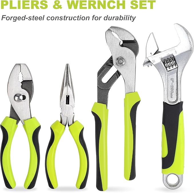 FASTPRO 225-Piece Household Tool Set, SAE & Metric Mechanics Hand Tool Set with Toolbox, Home/Auto Repairing Tool Kit for DIY, Home Maintenance and Car Repairing, Green