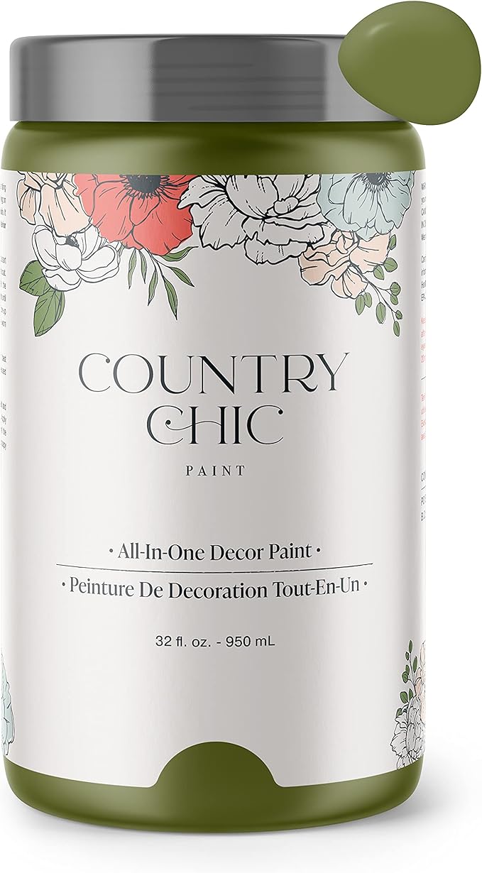 Country Chic All-in-One Chalk Paint for Furniture, Cabinets, Home Decor, Eco-Friendly, Matte Finish, Built-In Primer & Top Coat for Wood, Metal - Secret Garden (Green) - Quart 32 oz (950 ml)