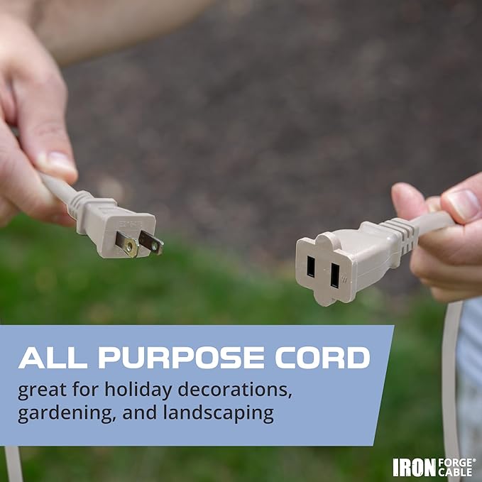 Iron Forge Cable 2 Prong Extension Cord 6 ft - 16 Gauge 13 Amp Heavy Duty Outdoor 2 Prong Power Cord - SJTW - Great for Landscaping, Deck, Outdoor Lights - Tan